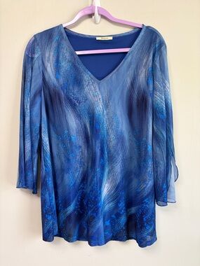 Bebonnie Abstract Watercolor Layered Blouse V-Neck XL Very‎ Good Condition